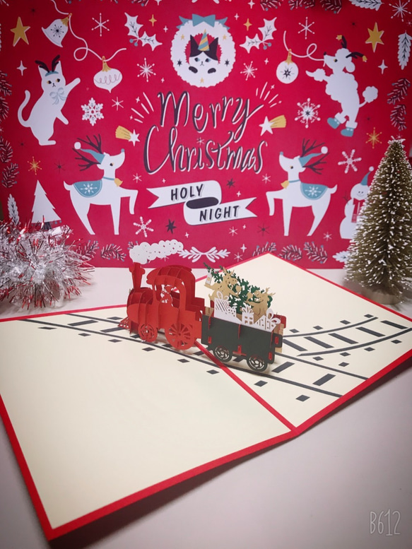 LAST! クリスマスカード　ポップアップグリーティングカード 楽しい汽車 2枚目の画像