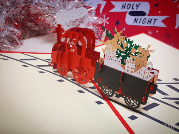LAST! クリスマスカード　ポップアップグリーティングカード 楽しい汽車 3枚目の画像
