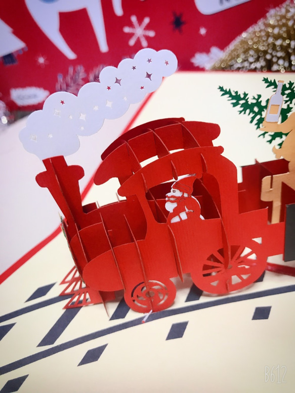 LAST! クリスマスカード　ポップアップグリーティングカード 楽しい汽車 4枚目の画像