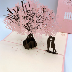 無料ラッピング！手作り切り紙ポップアップカード　桜 ピンク 2枚目の画像