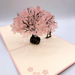 無料ラッピング！手作り切り紙ポップアップカード　桜 ピンク 3枚目の画像