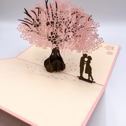 無料ラッピング！手作り切り紙ポップアップカード　桜 ピンク 4枚目の画像