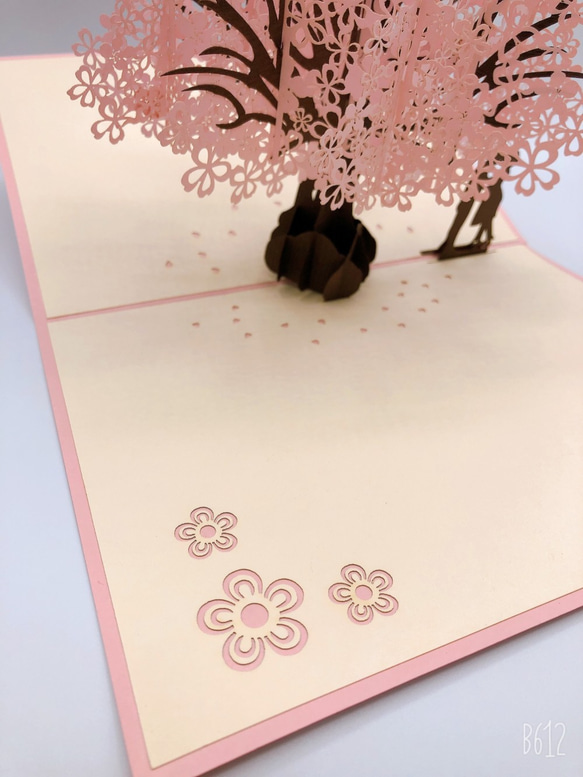 無料ラッピング！手作り切り紙ポップアップカード　桜 ピンク 6枚目の画像