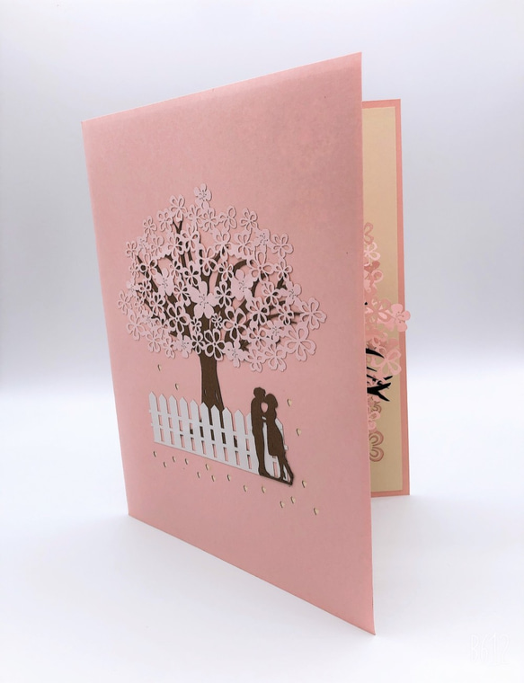 無料ラッピング！手作り切り紙ポップアップカード　桜 ピンク 7枚目の画像