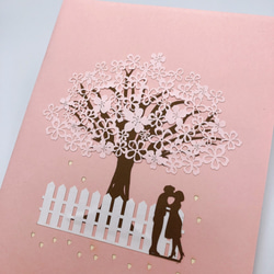 無料ラッピング！手作り切り紙ポップアップカード　桜 ピンク 9枚目の画像