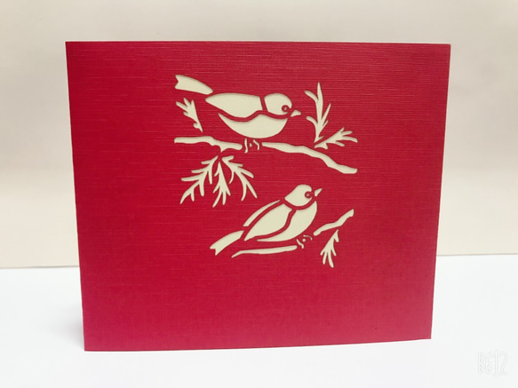 ポップアップカード 可愛い！手作り切り紙立体カード　ハート花と鳥 9枚目の画像