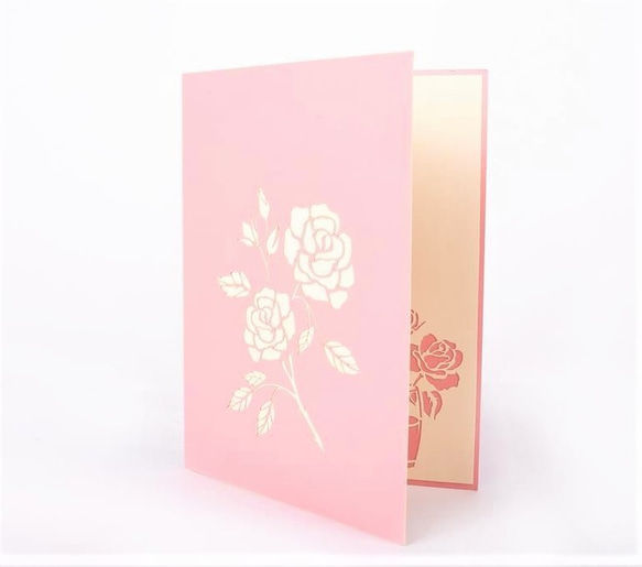可愛い！ 手作り切り紙ポップアップメッセージカードピンクローズ　花束　バラブティックナチュラル 9枚目の画像