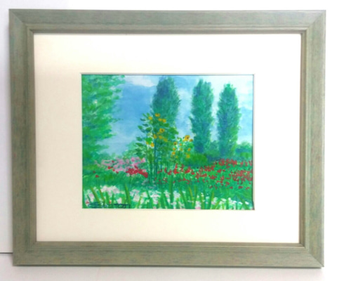Nさま専用（原画）夏色並木【SMサイズ／水彩画／#2502】 花の咲く路地10」アクリル画 原画 風景画 額縁付 SMサイズ 絵画