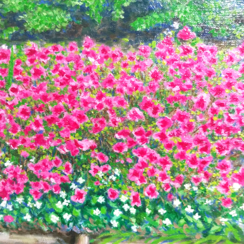 油彩画 花 ピンク ダークグリーン 油彩画 花 ピンク ダークグリーン