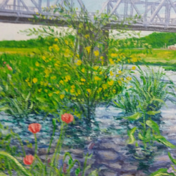 "　春の渡良瀬川　"　油彩画　原画　F4 額付 3枚目の画像