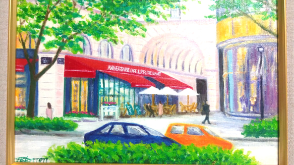 "　表参道のレストラン　"　油彩画　原画　F4号
額付 3枚目の画像