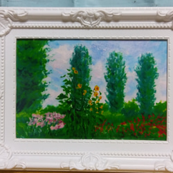 額装油絵　F4 風景画 F4号 油彩画 額縁付き 風景画「風の道」油彩画F4/額付き