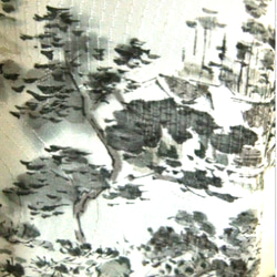 着物リメイク・シルク　メンズ　白地×水墨画風風景柄アンテークの着物から作ったアロハ 4枚目の画像
