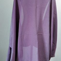 着物リメイク　夏着物で透け感の有る　ゆったりマーガレットカーディガン　薄紫色×白ドット柄 3枚目の画像