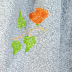 着物リメイク　縮緬　ブルー地×オレンジ花柄　３通り着こなしエプロンワンピース 5枚目の画像