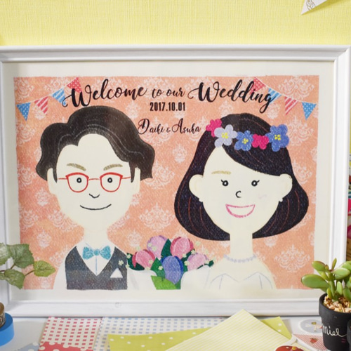 送料無料》【weddingウエルカムボードA3】似顔絵オーダーメイド