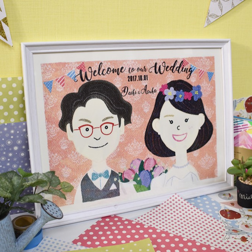 送料無料》【weddingウエルカムボードA3】似顔絵オーダーメイド