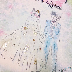 《送料無料》【ビジュー＆グリッター加工付weddingウエルカムボードA3】似顔絵オーダーメイド 4枚目の画像