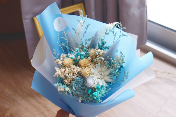 『麋花Amor Floral』藍色多瑙河乾燥花束/婚禮小物 探房禮 二次進場 新娘  韓式花束 送客 拍照道具 乾燥 第2張的照片