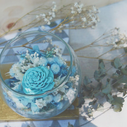 （售完）麋花Amor Floral-藍色珊瑚海香氛玫瑰/乾燥花/玻璃桌花盆花/ 第1張的照片