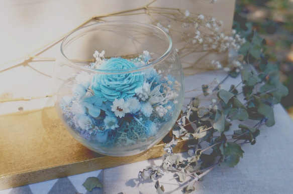 （售完）麋花Amor Floral-藍色珊瑚海香氛玫瑰/乾燥花/玻璃桌花盆花/ 第2張的照片
