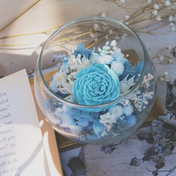 （售完）麋花Amor Floral-藍色珊瑚海香氛玫瑰/乾燥花/玻璃桌花盆花/ 第3張的照片