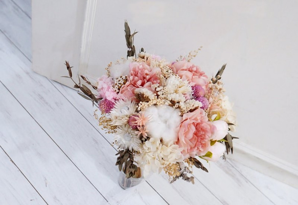 麋花Amor Floral-仿真絲花混乾燥花束新娘捧花/婚紗拍攝(B款) 第2張的照片