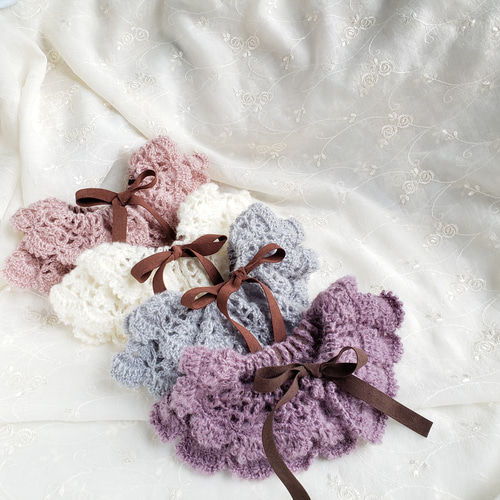 ふりふり手編みのつけ襟 モヘア調 ブルーグレー くすみブルー ande