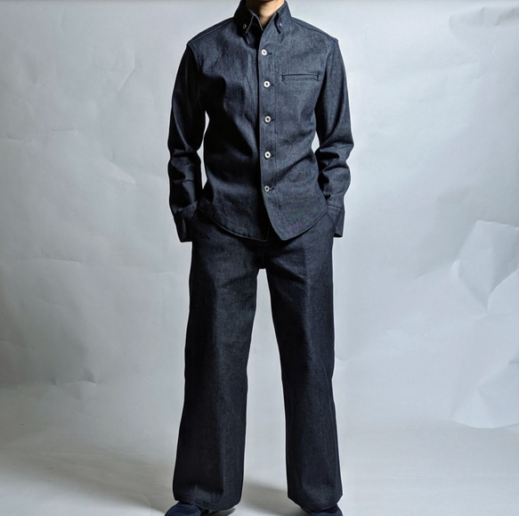 岡山県産デニムセットアップ（ボタンダウンGジャン＆ワイドパンツ
