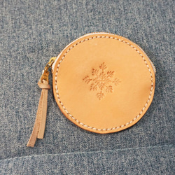 手縫植鞣圓形零錢包-靜葉 第1張的照片
