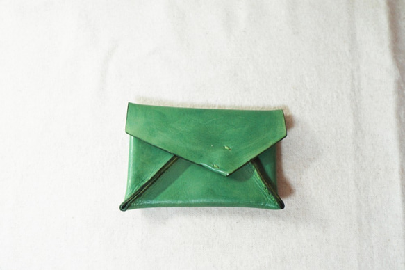 手染植鞣信封名片夾-橄欖綠 第1張的照片