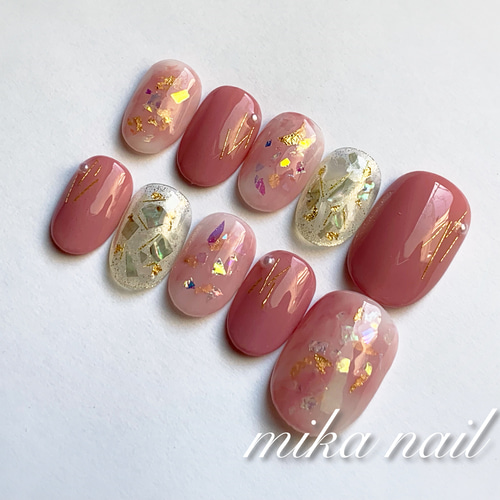 no.030】ニュアンスネイル/シェル埋め尽くし/奥行き/くすみピンク