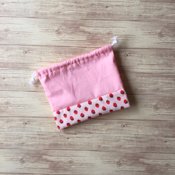 ミニ巾着（いちご）コップ袋　（ピンク） 3枚目の画像