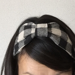 色帶類型頭巾（塊狀檢查，黑色） 第4張的照片