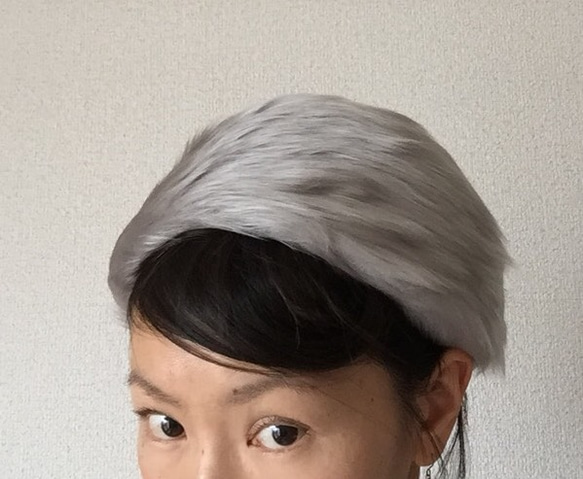 ファーヘアバンド（グレー） 4枚目の画像