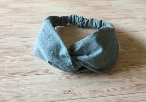 亞麻混紡工裝褲交叉頭巾（復古藍色） 第1張的照片