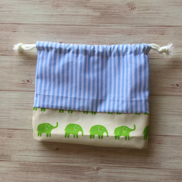 ミニ巾着（きみどりぞうさん・水色ストライプ）コップ袋 人気・おすすめ｜売れ筋商品・話題商品におすすめ 品質チェック済み 安心配送