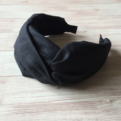 アシンメトリー　リネンのカチューシャ（クロスターバン型・ブラック）chika 2枚目の画像