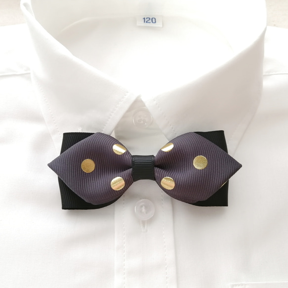 蝶ネクタイ  ゴールドドット ～ チャコール ～ フォーマル 男の子 こども キッズ ベビー 結婚式 入園 入学 卒園 1枚目の画像