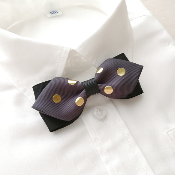 蝶ネクタイ  ゴールドドット ～ チャコール ～ フォーマル 男の子 こども キッズ ベビー 結婚式 入園 入学 卒園 2枚目の画像