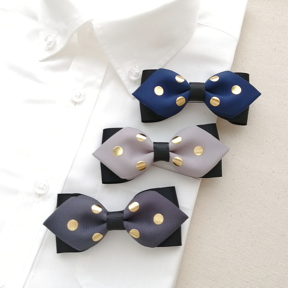 蝶ネクタイ  ゴールドドット ～ チャコール ～ フォーマル 男の子 こども キッズ ベビー 結婚式 入園 入学 卒園 4枚目の画像