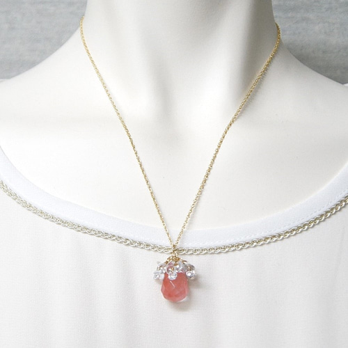 ストロベリークォーツ　14kgf 14kgf】ストロベリークォーツ＆キュービックジルコニアのネックレス