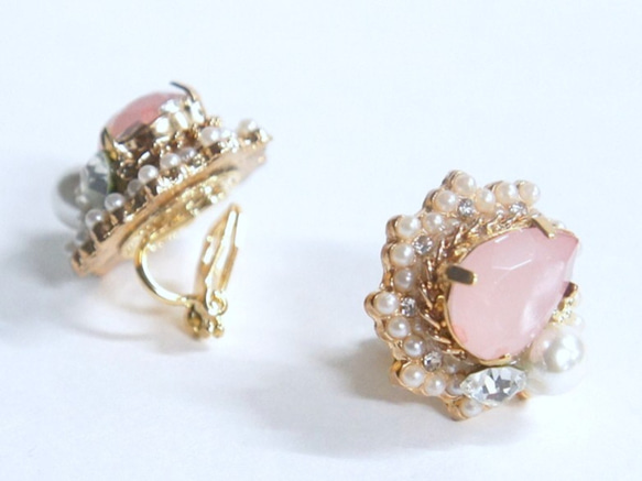粉色蛋白石寶石耳環 第2張的照片