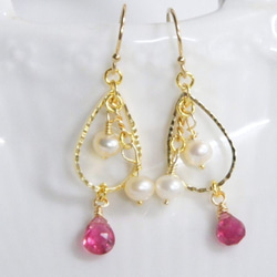 【14kgf】粉色碧璽和淡水珍珠耳環【耳環可換】 第2張的照片