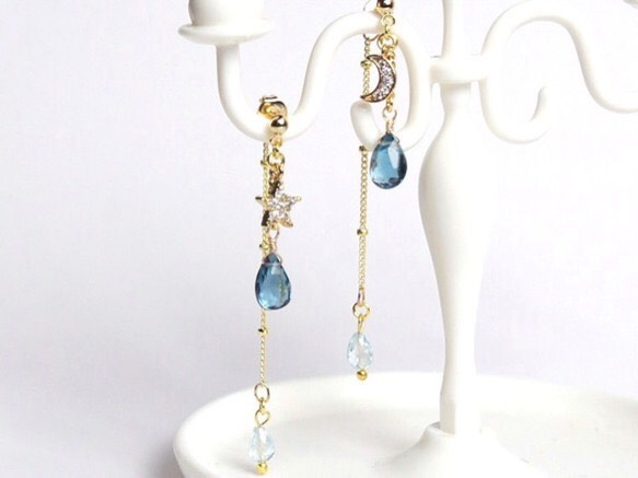 ダブルトパーズ＆星と月2wayピアス（イヤリング変更可）