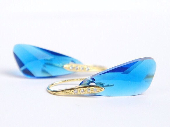 搖擺卡布里島藍色耳環施華洛世奇 SV925 方晶鋯石 [金色] 第2張的照片