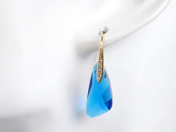 搖擺卡布里島藍色耳環施華洛世奇 SV925 方晶鋯石 [金色] 第4張的照片
