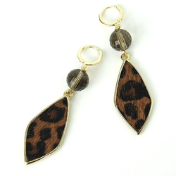 Leopard Harako &amp; Smoky Quartz Earrings [穿孔耳環多變] 第3張的照片