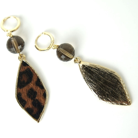 Leopard Harako &amp; Smoky Quartz Earrings [穿孔耳環多變] 第4張的照片
