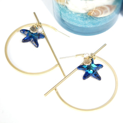 Starfish SWAROVSKI &amp; Circle 條形耳環 第2張的照片